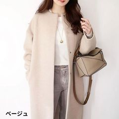 【在庫処分セール】コート レディース ロングコート ノーカラーコート アウター 春 秋 冬 シンプル 無地 羽織りロング オフィス オフィスカジュアル 通勤 きれいめ 上品 ロングボタン 丸バックル ボタン2type 骨格ストレート 骨格ナチュラル