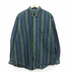 L/古着 ノーティカ 長袖 ブランド シャツ メンズ 90s ワンポイントロゴ コットン ボタンダウン 緑他 グリーン ストライプ 25oct22 中古 ト