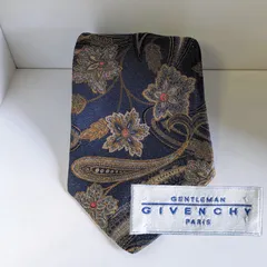 イタリア製 ネクタイ GIVENCHY ジバンシー ペイズリー柄 花柄 紺 金 ネイビー ゴールアンティークド ジバンシィ ジバンシイ 総柄