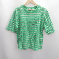 ◇ ⊂Φ niko and … ニコアンド コットン100％ ボーダー柄 半袖 Tシャツ サイズL グリーン レディース E  【1501160018014】