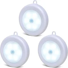 Neorry 工事不要xどこでも簡単取り付け 人感センサーライト LED ３個セット 電池式 室内 屋内 小型 玄関 階段 廊下 天井 照明 足元灯 自動点灯 感知 省エネ 磁石 防犯 災害 グッズ(ホワイトフックあり(昼光色))
