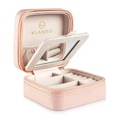 4-ピンク_ミラー付き Vlando 正方形ジュエリーボックス ミニ宝石箱 ミラー 鏡付き 引き出し 携帯用 持ち運び トラベル ピアス ネックレス 指輪 リング アクセサリー 指輪置き ジュエリーバッグ(ピンク)…