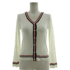 セシルマクビー CECIL McBEE カーディガン ニット 鍵編み 長袖 アイボリー トリコロール M