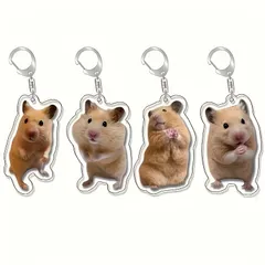 4個セット キーホルダー キンクマハムスター アニマル アクリル 小さめ 5.5cm 車内アクセサリー 平面 2D バックミラー かわいい 小動物 インテリア t6683