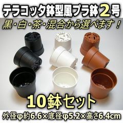 テラコッタ鉢型風プラ鉢2号(φ6.6cm)の黒・白・茶・混色を選べる10鉢セット＊多肉植物・塊根植物コーデックス・アガベ・サボテン・盆栽・観葉・ハオルチア・アデニウム・パキポディウム・実生＠フラワーショップ江口