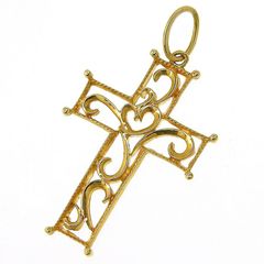 透かしクロス ペンダントトップ K18YG イエローゴールド 1.29g アクセサリー
