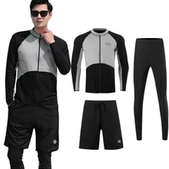 新品 [Suwangi] ラッシュガード メンズ 水着 長袖 前開き パーカー レギンス サーフパンツ 上下セット 水陸両用 体型カバー UVカット 大きいサイズ