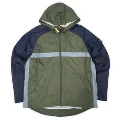 ナイキ NIKE 90s 90年代 フーディーナイロンジャケット マウンテンパーカー スウォッシュ ロゴ 刺繍 旧タグ USA ヴィンテージ アメリカ 古着 メンズ ウインドブレーカー オリーブ×ネイビー M【中古】