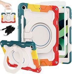 【人気商品】子供 キッズ アイパッドカバー かわいい 防塵 ハード シリコン カラフル-レッド (2018/2017) 9.7インチ ipad 収納 ペン スタンド 肩ショルダー付き ?置き 耐衝撃 ケース ケース 9.7 9.7 Pro / Air2 第6世