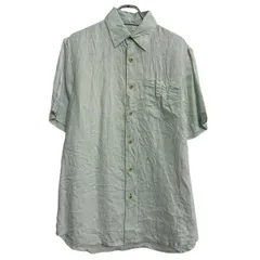 半袖 無地シャツ M グリーン系 ボタン 胸ポケット カジュアルシャツ シンプル 薄手 古着卸 アメリカ仕入 a703-6155