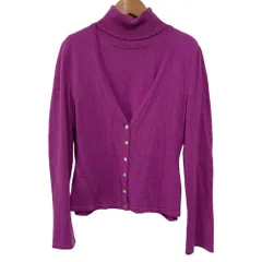 良品 FOXEY フォクシー カシミヤ100％ Vネックカーディガン タートルネックプルオーバー アンサンブルニット 40 パープル レディース 古着 中古 USED