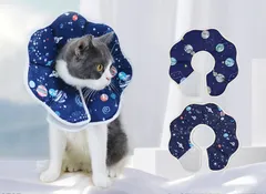 エリザベスカラー ペット用 ソフト 柔らかい 軽量  カーラー 傷口保護 傷舐め防止 引っ掻き防止 介護 術後ウェア 犬 猫　スターブルー