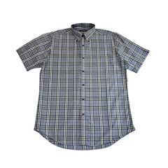 中古 バーバリーロンドン BURBERRY LONDON 半袖 ボタンダウンシャツ クリーニング済み ノバチェック ブルー BBW34-229 メンズ Lサイズ