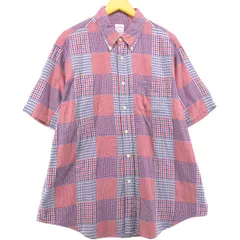 古着 ブルックスブラザーズ Brooks Brothers 346 パッチワーク 半袖 ボタンダウン チェックシャツ メンズXL相当/eaa562620