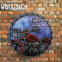 王冠 ブリキ看板 蓋 ROUTE66 ハーレーダビッドソン HARLEY DAVIDSON ウォールサイン アメリカン雑貨 ヴィンテージ アメリカンレトロ 雑貨 35cm BZ-216