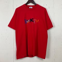 USA製 90年代 90s Disney ディズニー ミッキーマウス 刺繍 ロゴ Tシャツ 古着 メンズL 赤 レッド キャラクター レディース ヴィンテージ ビンテージ 【f240416020】