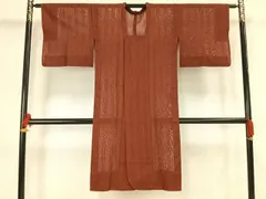 平和屋着物▽道行コート　スリーシーズン　春夏秋　塵除け　縞地紋　紅鳶色　ロング丈　正絹　逸品　AAAZ9104fy 平和屋着物▽道行コート スリーシーズン 春夏秋 塵除け 縞紋紗