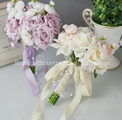 ブーケ ウェディング 2カラー展開 ブライダルブーケ パープル シャンパン ピンク 花嫁 造花 結婚式 ウェディングブーケ  豪華 花束 ガーリー 可愛い フラワー  披露宴 海外挙式 前撮り お洒落 二次会