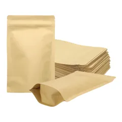 uxcell 50個のクラフトスタンドアップポーチシール可能な紙袋箔再封可能なシールポーチパッケージジッパーバッグ食品保存サンプルパッケージ イエロー 5x8.3インチ