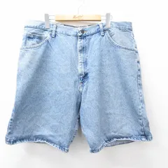 W38/古着 ラングラー ショート パンツ ショーツ メンズ コットン 薄紺 ネイビー デニム 25aug20 中古 ボトムス 短パン ショーパン ハーフ