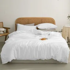 【特価セール】AYO 掛け布団カバー ダブルシングル しっとり柔らか 長く使える 摩擦耐久性 生地の縮みや型崩れ防止に 乾きやすい 速乾 ベタつき・ムレ防止で夏も快眠 オールシーズン 丸洗いOK（ホワイト ダブル・190X210cm）