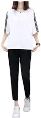 emu's more(エムズ モア) 上下セット スポーツウェア パンツ tシャツ セットアップ レディース 薄手 ポケット付き( ホワイト,  3L)