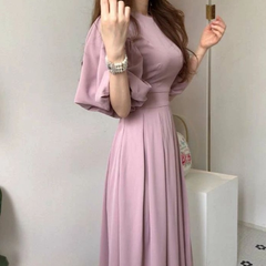 ワンピース ロングワンピース ぽわん袖 パフ袖 ロング丈 Aライン ワンピース レディース ゆったり 可愛い 春 夏 ワンピース 半袖 ボリューム袖 大人可愛い カジュアル きれいめ 着痩せ シンプル 華やか