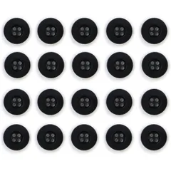 ミリタリーボタン 【ブラック】 四つ穴ボタン 黒 ボタン 20個入り 【15mm】  B-406