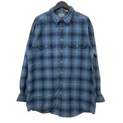 GM737 L.L.Bean エルエルビーン 長袖 シャツ トップス 羽織り コットン 綿 100% ブルー系 チェック柄 総柄 メンズ 実寸参考