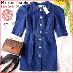 新品 タグ付 メゾンマーブル ビジューデニムワンピース Free ブルー レディース Maison Marble MAW200138 春服 夏服 秋服【T598】