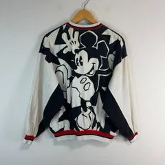 90s MICKEY & CO. ミッキーアンドコー ブルゾン ジャンパー ジャケット ディズニー Disney 総柄 キャラクター ブラック ホワイト レッド メンズ 古着 オーバーサイズ ストリート ナード系