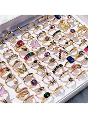 リング レディース セット 蝶、蛇、花のデザイン 20個セット リング ユニセックス ファッション ラインストーン インレイ スタイリッシュ ジュエリー 日常的な装いやパーティーの装飾に最適 ランダムデザイン