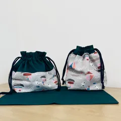 ハンドメイド ★お弁当袋コップ袋 ランチョンマット3点セット★  ヨット⛵️&かもめさん    グレー  男の子