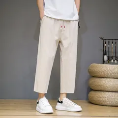 クロップドパンツ  テーパード パンツ 七分丈 ボトムス ストレッチ 夏 メンズ 薄手 カジュアル きれいめ ストレッチパンツ パンツ サルエルパンツ nuol855