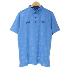 キャロウェイ CALLAWAY 美品 2020 ボタンダウン ポロシャツ ゴルフウェア 大きいサイズ LL フラワージャガード柄 花柄 ロゴ刺繡 半袖 青 ブルー X