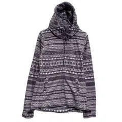 H&M フリースジャケット M パープル ホワイト エイチアンドエム ジップアップ 総柄 ボーダー フード付き 古着卸 アメリカ仕入 a702-6196のサムネイル