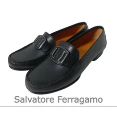 極美品 Salvatore Ferragamo サルヴァトーレフェラガモ サイズ4D ヴァラ ローファー 革靴 レザー ラウンドトゥ ステッチ バックル 黒 ブラック レディース