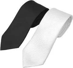 TUISKU ネクタイ フォーマル 冠婚葬祭 結婚式 葬式 メンズ 無地 2本セット 白黒(ホワイトブラック)