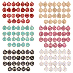 手作りキット クラフト手芸 DIY飾り物 デコキット ジュエリー作り 基礎パーツ マカロン系 アクセサリーパーツ チャームパーツ 丸メタル 合金ペンダント A-Z柄 26文字セット ブレスレット チョーカー 文字チャーム イヤリング パーツ レター ペンダン