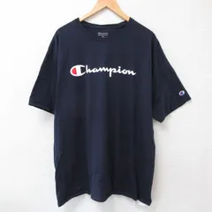 XL/古着 チャンピオン champion 半袖 ブランド Tシャツ メンズ ビッグロゴ 大きいサイズ コットン クルーネック 濃紺 ネイビー 25jul18 中
