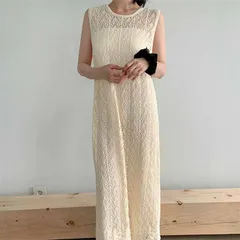 透かし編みベスト ロングベスト レディース 夏ニット ニットベスト バックスリット トップス プルオーバー かぎ編み 綿レースベスト レイヤードロングニットベスト きれいめ ナチュラル カジュアル 大人可愛い おしゃれ 森ガール エスニック hanxing02