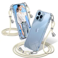iPhone 13 Pro Max ケース クリア ショルダー 耐衝撃 iPhone13ProMax スマホケース 透明 織りストラップ付き 肩がけ 首掛け 紐付き アイフォン13ProMax カバー 縄掛け シングルショルダーロープ 斜めがけ 調節可能な 1