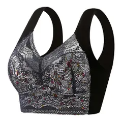 ノンワイヤーブラ シームレス ナイトブラ レディース 昼夜両用 締め付けない 軽量 レース 花柄 大きいサイズ 黒 赤 緑 水色 M-5L as-004