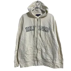 TOMMY HILFIGER ロゴスウェット パーカー L ホワイト トミーヒルフィガー ジップアップ 厚手 古着卸 アメリカ仕入 a702-6399