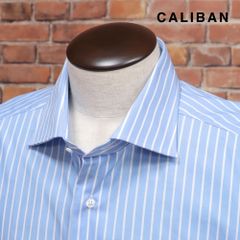 CALIBAN/44cm/ストライプ柄シャツ なめらか綿 カッタウェイ 上品 きれいめ イタリア製 長袖 新品/青/ブルー/kc382/