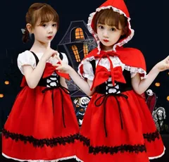 キッズ コスチューム 子供 女の子 赤ずきんちゃん なりきり ハロウィン クリスマス プリンセス 子供 コスプレ 衣装 ドレス 赤色 子供服 絵本の世界 お遊戯会 ギフト マント付き