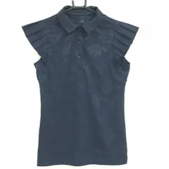 キャロウェイ 半袖ポロシャツ ネイビー リーフ柄地模様 袖フリル  レディース S ゴルフウェア Callaway