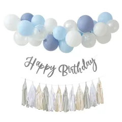 【人気商品】風船 デコレーション パーティー バースデー お祝い 飾り 1歳 2歳 飾り付け 装飾 バルーン レターバナー バルーンガーランド 誕生日 (飾り付けセット regalo スカイブルーN)