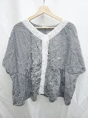 ◇ ⊂ Samansa Mos2　SM2 チェック　レース 半袖 シャツ　ブラウス サイズF ブラック　ホワイト レディース P  【1410230004676】