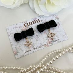 【86】rinnu ベロア　リボン　ジルコニア　アクセサリー　ピアス